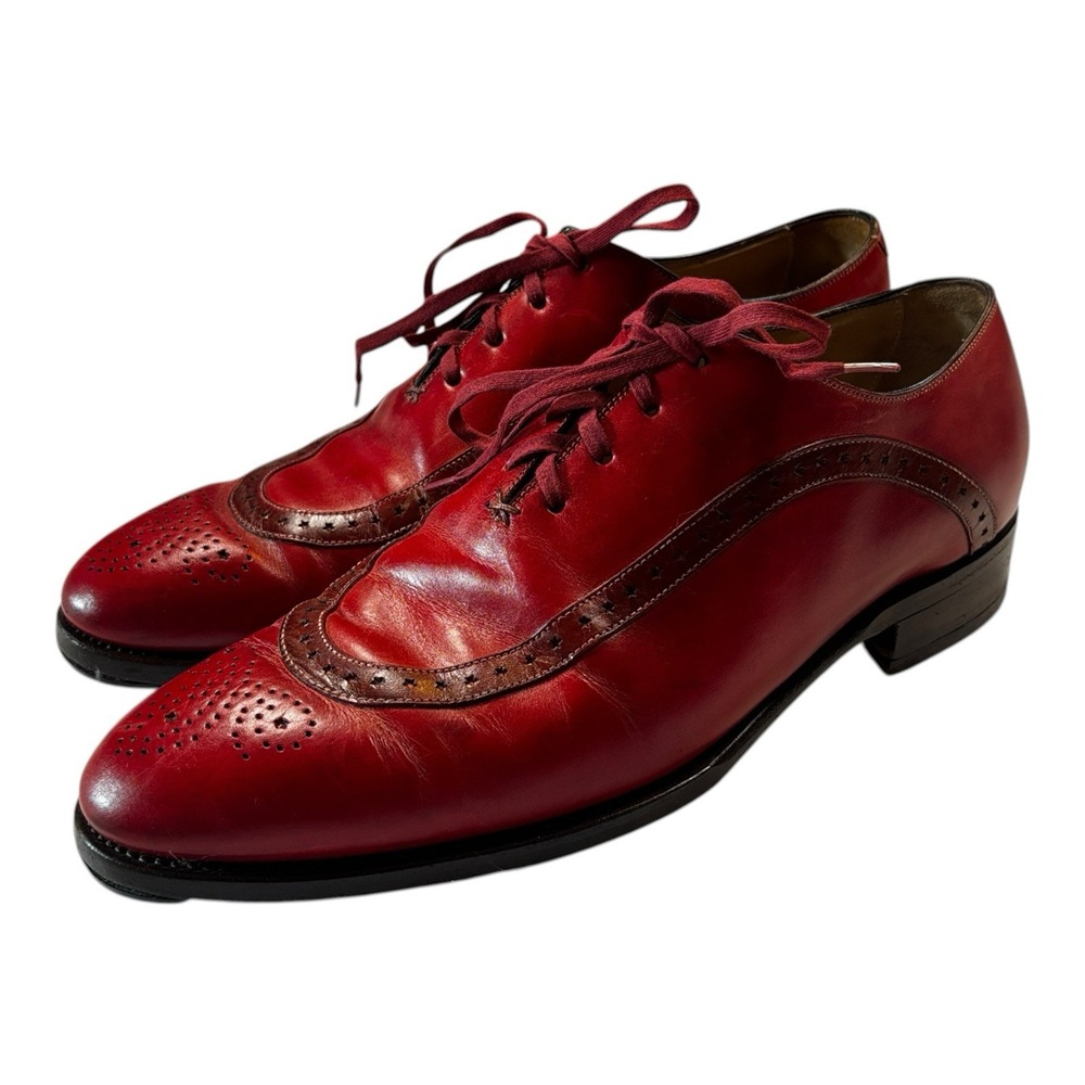 Kiton Mens Red Leather Lace-Up Oxford Dress Shoes Made in Italy Size 10.5